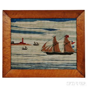 Woolwork Picture of Sailing Vessels and Lighthouse