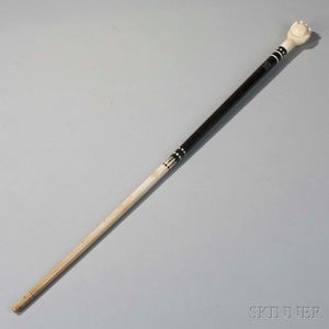 Carved Fist and Ball Whale Ivory and Rosewood Cane