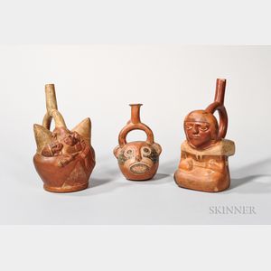 Three Moche Stirrup-spout Painted Pottery Vessels