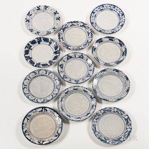 Eleven Dedham Pottery Dinner Plates in Different Patterns
