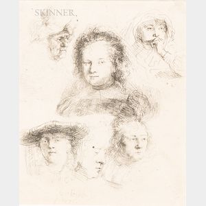 Rembrandt van Rijn (Dutch, 1606-1669) Studies of the Head of Saskia and Others