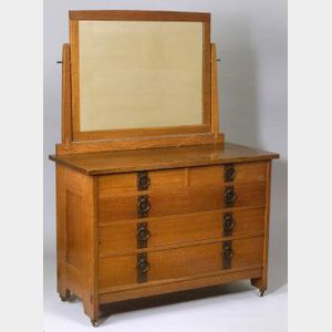 Arts & Crafts Oak Six-Drawer Mirrored Dresser