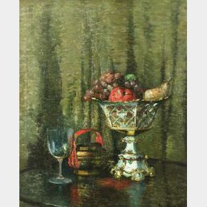 Matilda Browne (American, 1869-1954) Still Life with Fruit in a Porcelain Compote