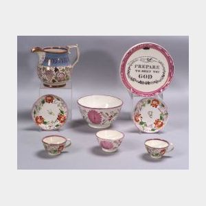 Eight Pieces of Pink Lustre Decorated Earthenware