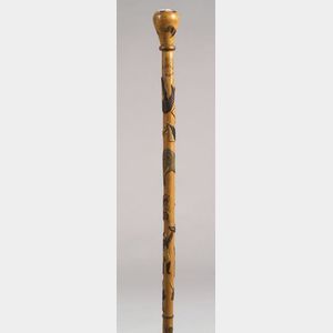 Carved and Painted Folk Art Walking Stick