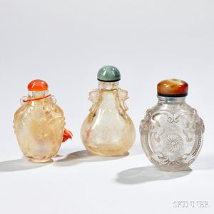 Lot - HAIR CRYSTAL SNUFF BOTTLE In rectangular form. With carved fish and  wave decoration on one face; crayfish and seaweed decoration on