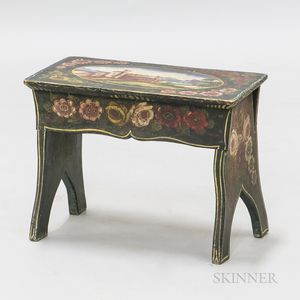 Floral Paint-decorated Pine Bench