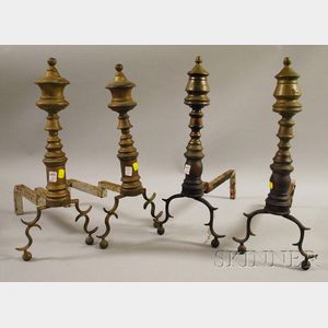 Four Pairs of 19th Century Brass Urn-top and Ring-turned Andirons