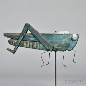 Blue-painted Wooden Grasshopper Weathervane