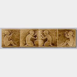 J. & J.G. Low Art Tile Works Four-part Tile of Putti with Grapes