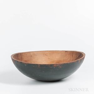 Large Turned and Green-painted Bowl