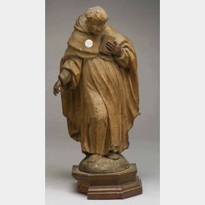 Italian Carved Fruitwood Figure of a Monk Saint