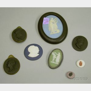 Six Wedgwood Jasper and Basalt Medallions and Two Buttons