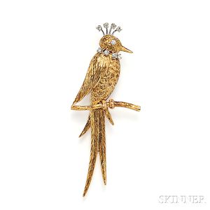 18kt Gold and Diamond Bird Brooch