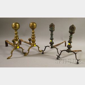 Two Pairs of 19th Century Brass Andirons
