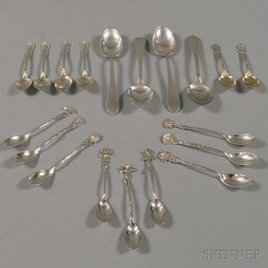 Nineteen Sterling Silver Teaspoons and Demitasse Spoons