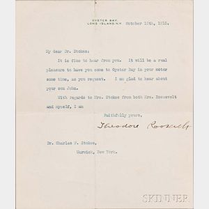Roosevelt, Theodore (1858-1919) Typed Letter Signed 15 October 1915.