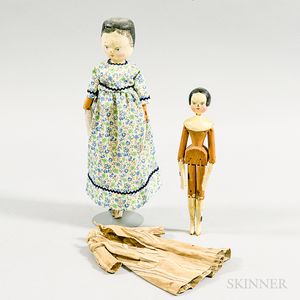 Two Carved and Painted Wood Penny Dolls