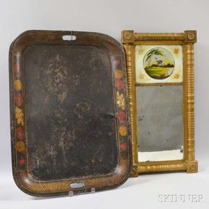 Federal Reverse-painted Tabernacle Mirror and a Tole Tray
