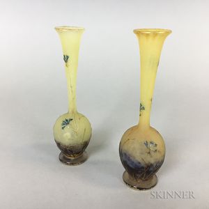 Pair of Daum Cameo Glass Bud Vases