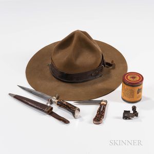 Remington Pocketknife, Boy Scout Hat, Adjustable Sight, Hoppe's Patches, and a Dagger.