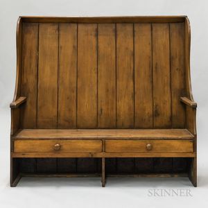 Country Pine Two-drawer Settle Bench