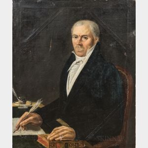 American School, 19th Century Portrait of a Man with a Quill