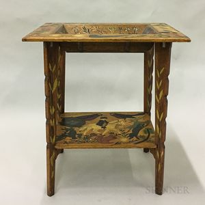 Folk Art Scratch-carved and Polychrome Painted Deep Dish Table