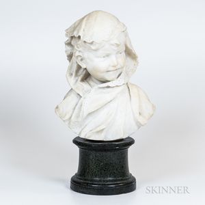 Italian Carved White Alabaster Bust of a Girl