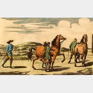 Four Framed German Hand Colored Engravings of Equestrian Training