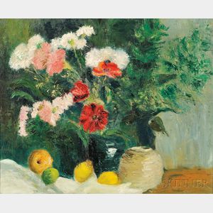 American School, 20th Century Floral Still Life with Fruit