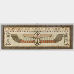 Framed Egyptian-style Appliqued Scarab Textile