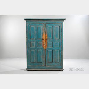 Blue-painted Paneled Cupboard