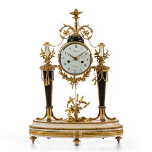 French Fire-gilt and Alabaster Shelf Clock