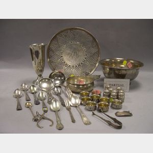 Sterling Silver Trumpet Vase, Bowl, Porringer, Sixteen Small Shakers and Salts, a Reticulated Tray, Seventeen Sterling and Thirteen Sil