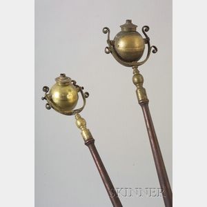 Pair of Brass and Wood Presentation Parade Fire Torches