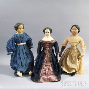 Three Large Papier-mache Shoulder Head Dolls