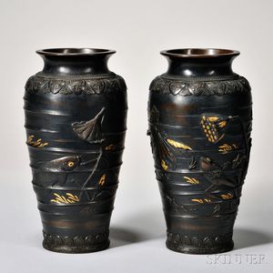 Pair of Cast Bronze Vases