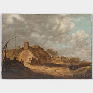 After Jan van Goyen (Dutch, 1596-1656) Farmhouse and Well with Figures Along a Dirt Road