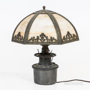 Renaissance Revival Wrought Iron and Slag Glass Floor Lamp