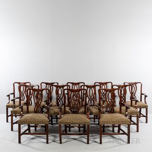 Set of Twelve Georgian-style Upholstered Mahogany Dining Chairs. 