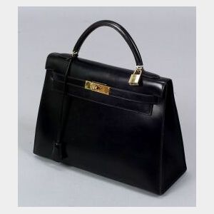 Black Leather &#34;Kelly&#34; Handbag
