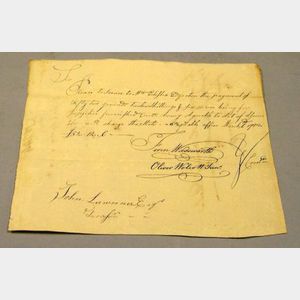 Revolutionary War Era Signed Document by Oliver Wolcott, Junior
