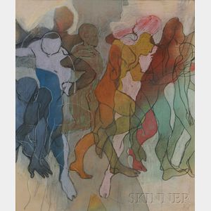 Aedwyn Darrol (American, 20th Century) Untitled Abstract Group of Figures. Initialed and dated AD 73 l.r. Pastel an...