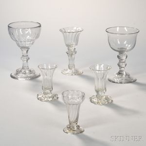 Six Early Colorless Blown Glass Table Items