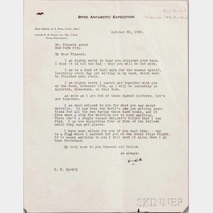 Byrd, Richard E. (1888-1957) Typed Letter Signed, 30 October 1930.