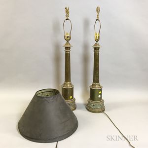 Pair of Brass Columnar Table Lamps