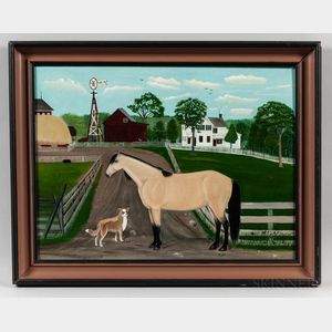 Seymour Lindsey (Ohio, 1848-1927) Horse and Dog on the Farm