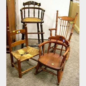 Victorian Childs High Chair, Armrocker, a Windsor-type Rocker, and Ladder-back Side Chair.