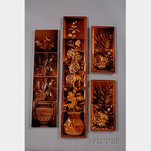Thirteen Decorated Tiles: Various Makers